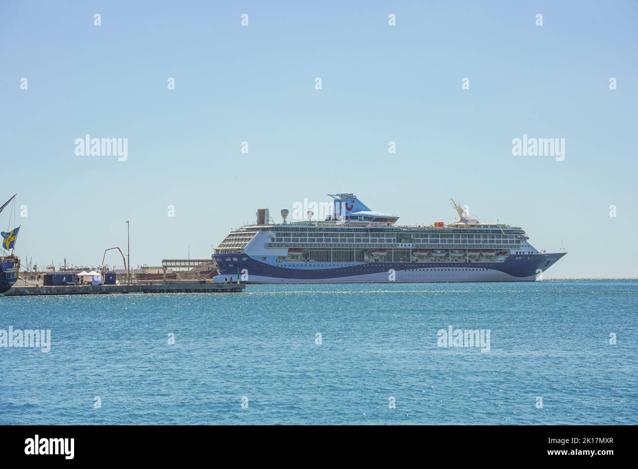 Modern cruise line, Cruise ship, TUI Marella Discovery 2 in in the port of Malaga, Costa del Sol, Spain. Stock Photo