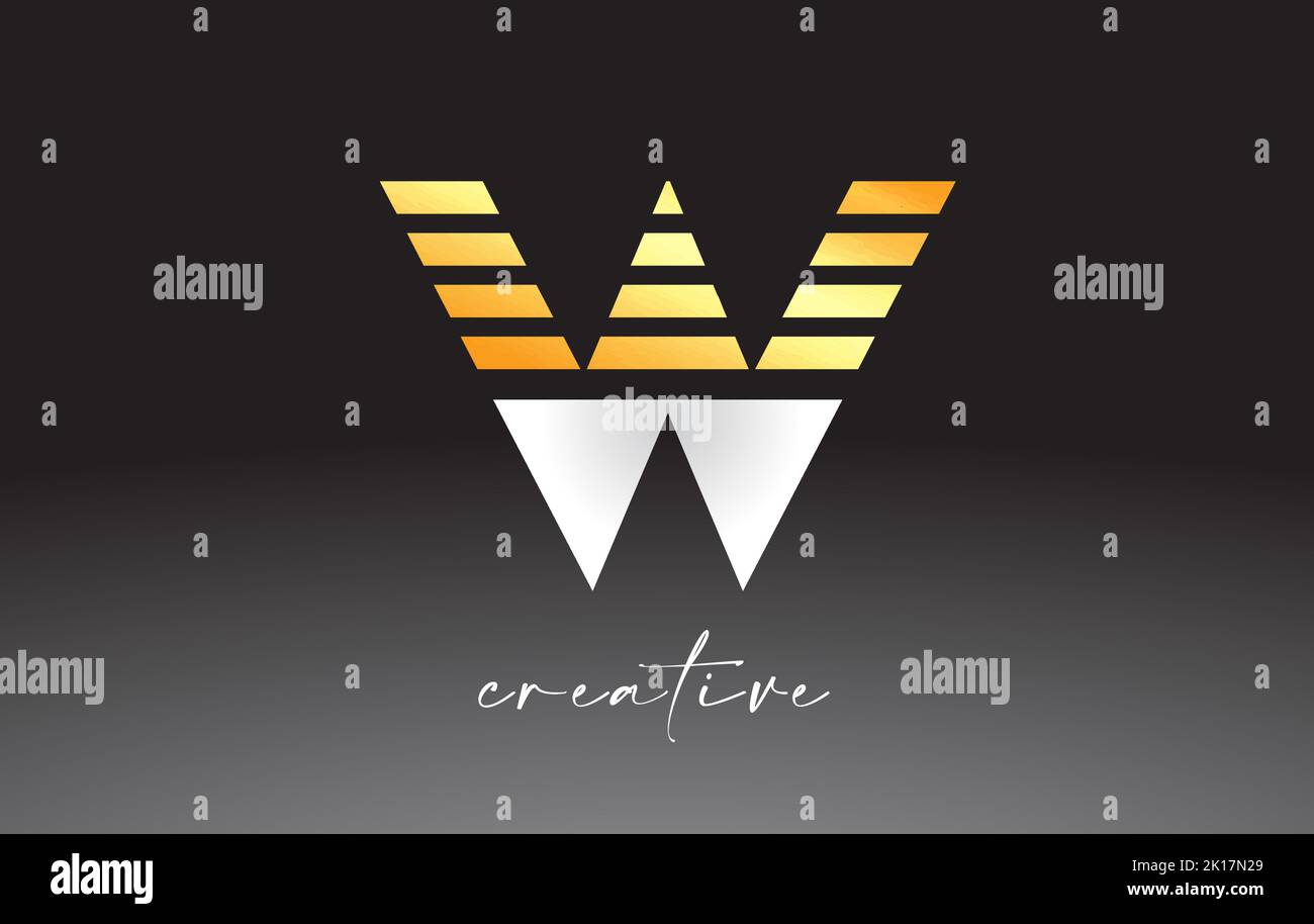 Golden Lines Letter W Logo Design with Creative Lines Cut on half of ...