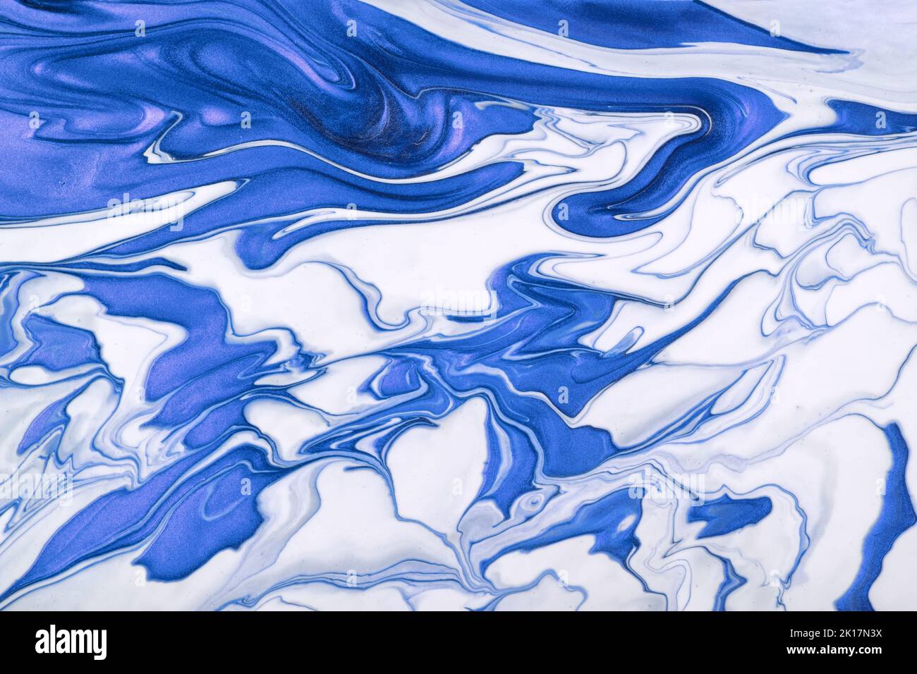 Abstract fluid art background navy blue and white colors. Liquid marble ...