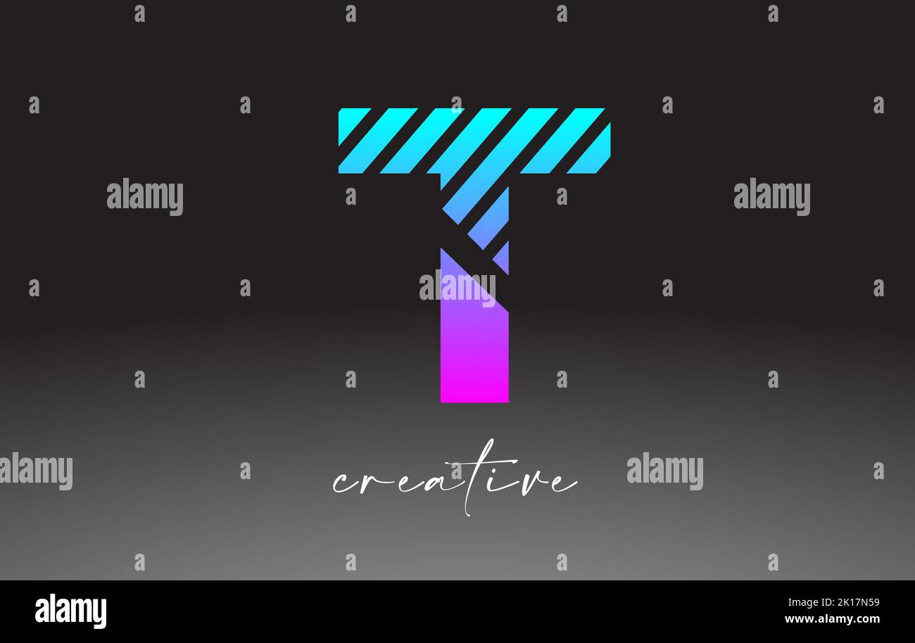 Purple Blue Neon Lines Letter T Logo Design with Creative Lines Cut on ...