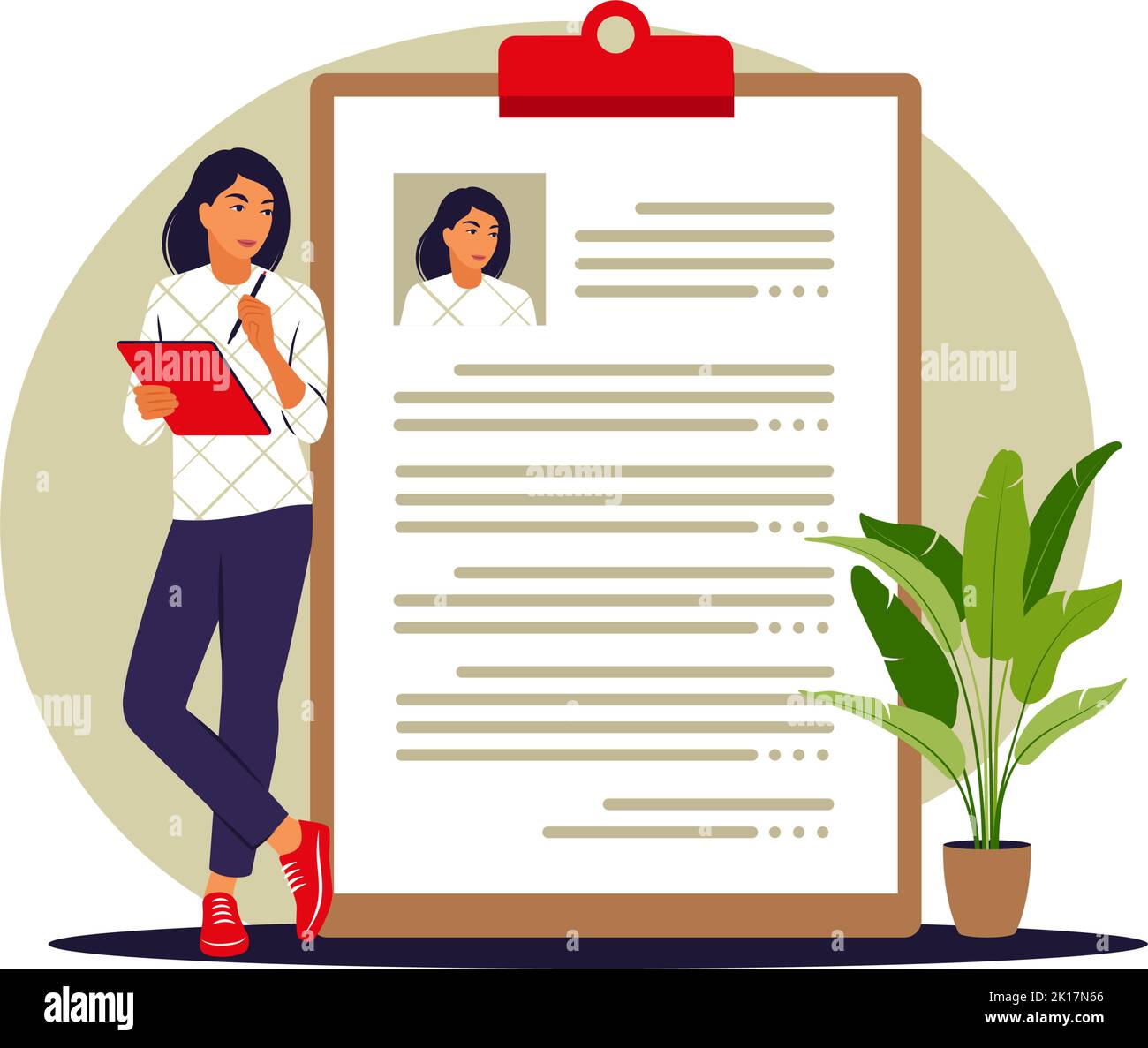 Resume concept Woman makes resume - Resume Concept Woman Makes Resume Vector Illustration Flat 2K17N66