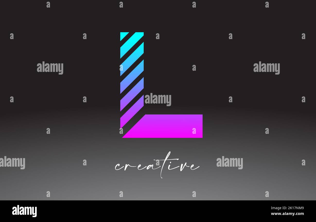 Purple Blue Neon Lines Letter L Logo Design with Creative Lines Cut on ...