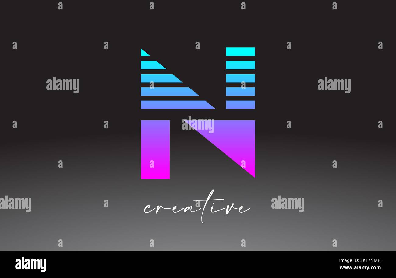 Purple Blue Neon Lines Letter N Logo Design with Creative Lines Cut on ...