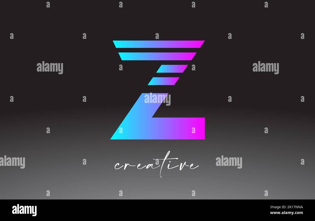 Purple Blue Neon Lines Letter Z Logo Design with Creative Lines Cut on ...
