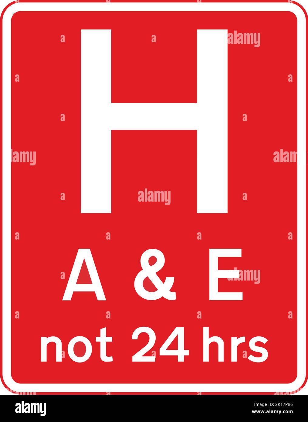 Hospital ahead with Accident and Emergency facilities, The Highway Code Traffic Sign, Signs giving orders, Signs with red circles are mostly prohibiti Stock Vector