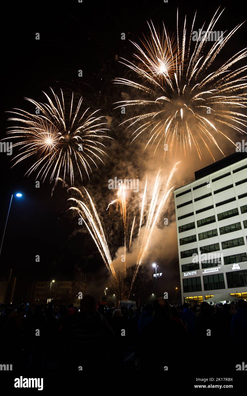 New Year's fireworks often attract many spectators Stock Photo Alamy