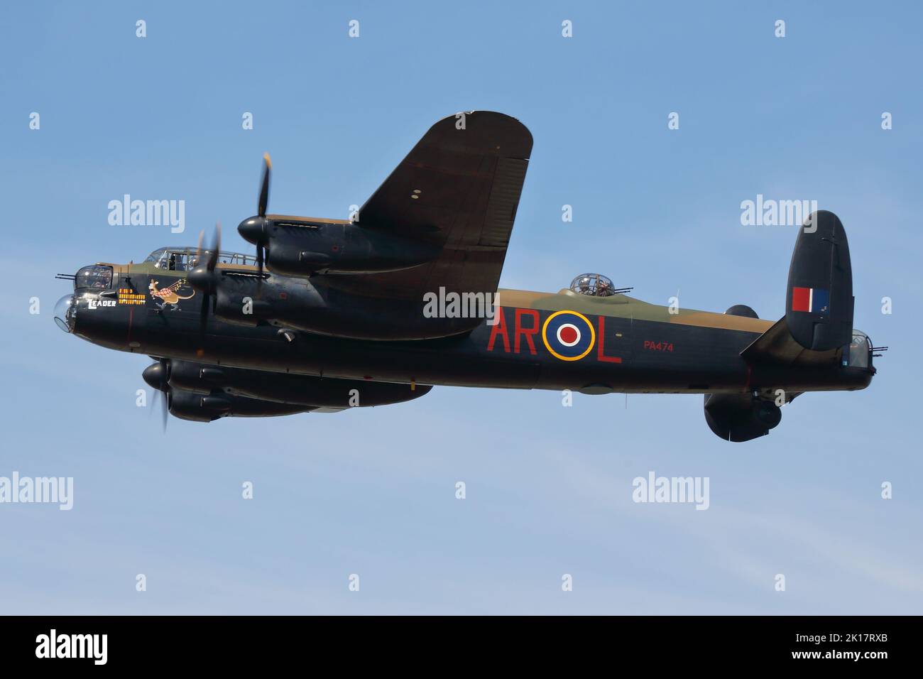 Fairford, UK. 16th July, 2022. Military aircraft from across the globe on display for the RIAT Royal International Air Tattoo. The BBMF Avro Lancaster bomber arriving at RIAT, Fairford, UK Stock Photo