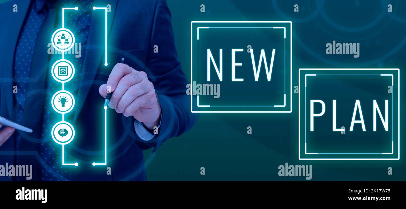 Text sign showing New Plan. Business overview Start of a detailed ...