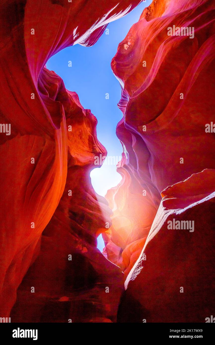 Antelope slot canyon illuminated by sunlight, Page, Arizona, USA Stock Photo