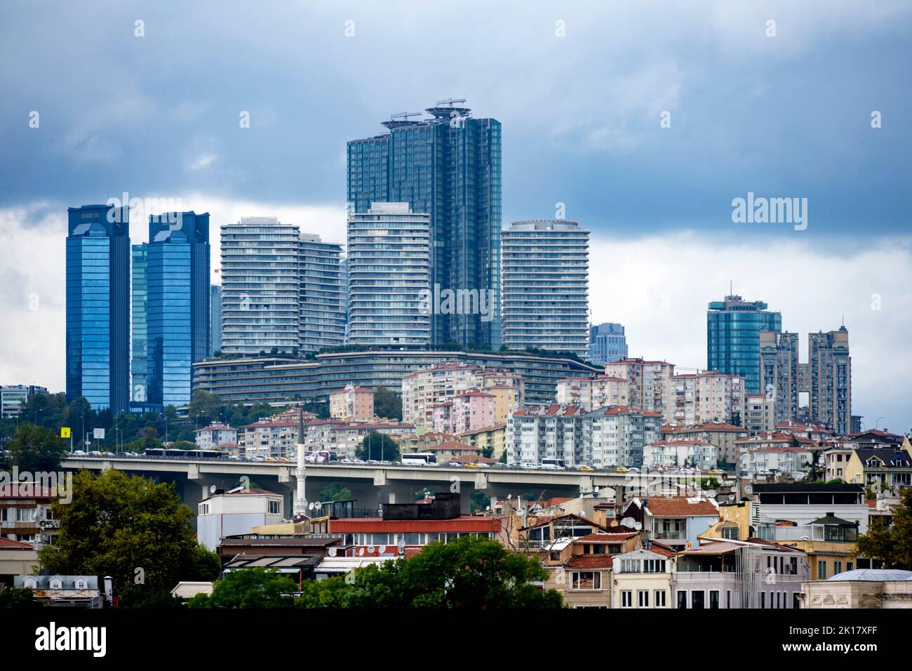 Türkei, Istanbul, Blick von Ortaköy auf die Hochhäuser von Levent Stock Photo