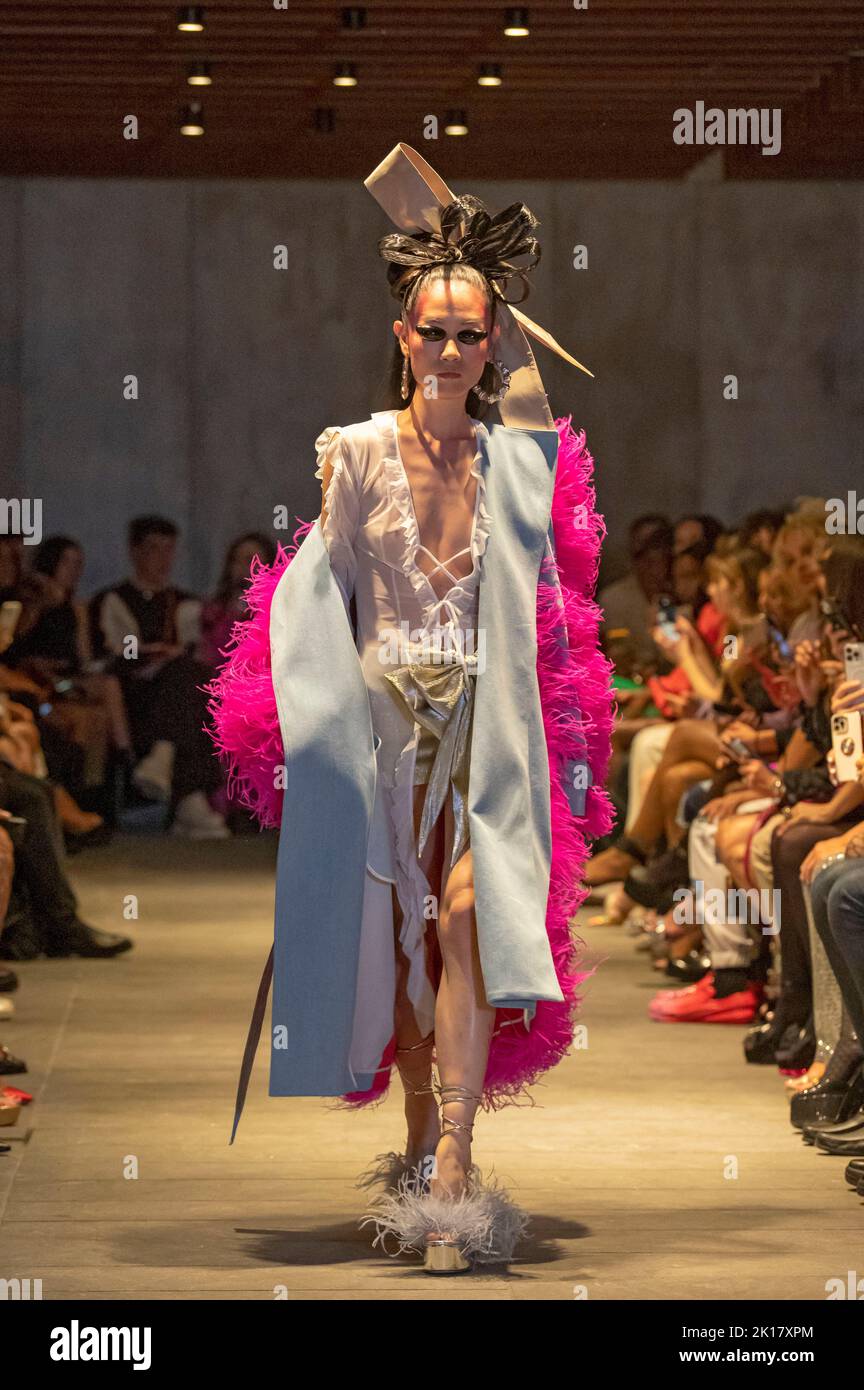 A Model Walks The Runway At The Christian Cowan Fashion Show During 