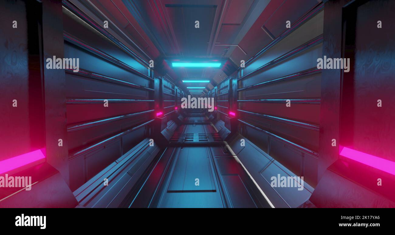 Image of glowing tunnel with red and blue light trails moving in ...