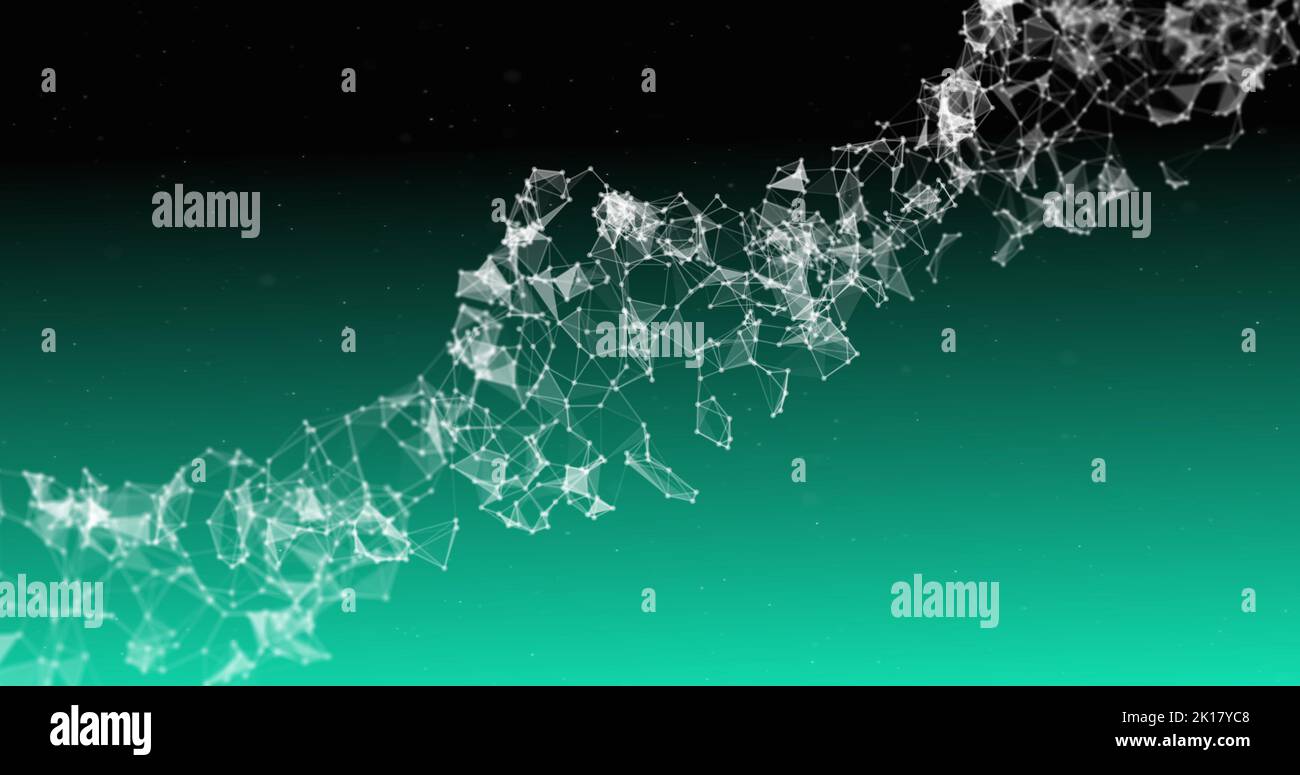 Image of white glowing 3D double helix DNA strand spinning on green ...