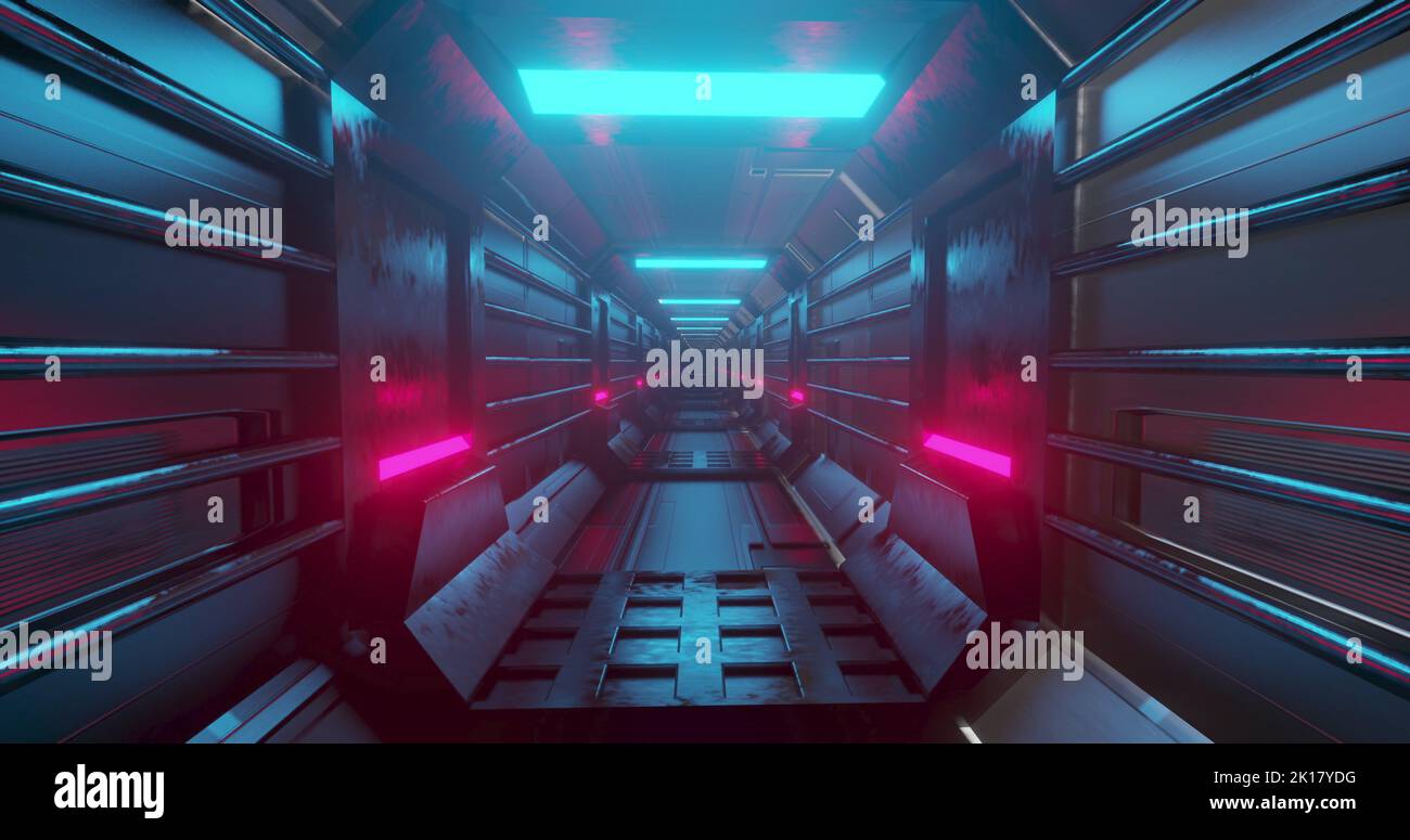 Image of glowing tunnel with red and blue light trails moving in ...