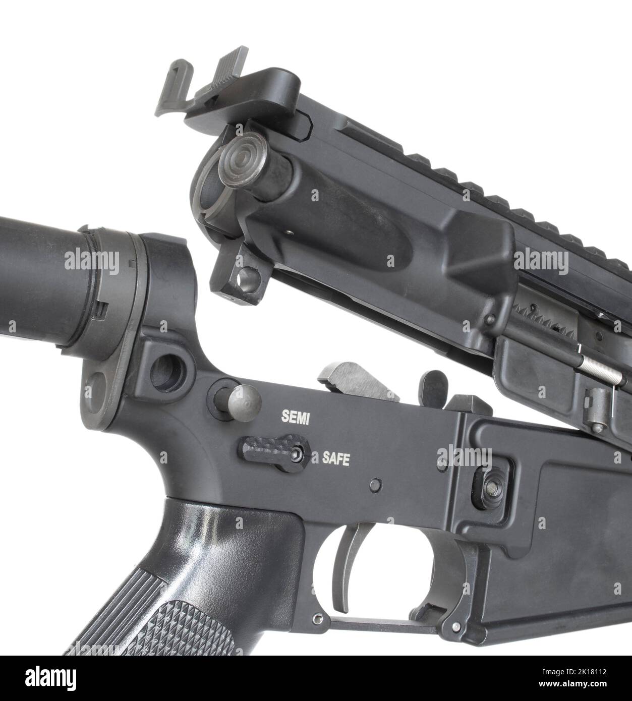 Upper And Lower Receiver Coming Apart In An Ar 15 Stock Photo Alamy