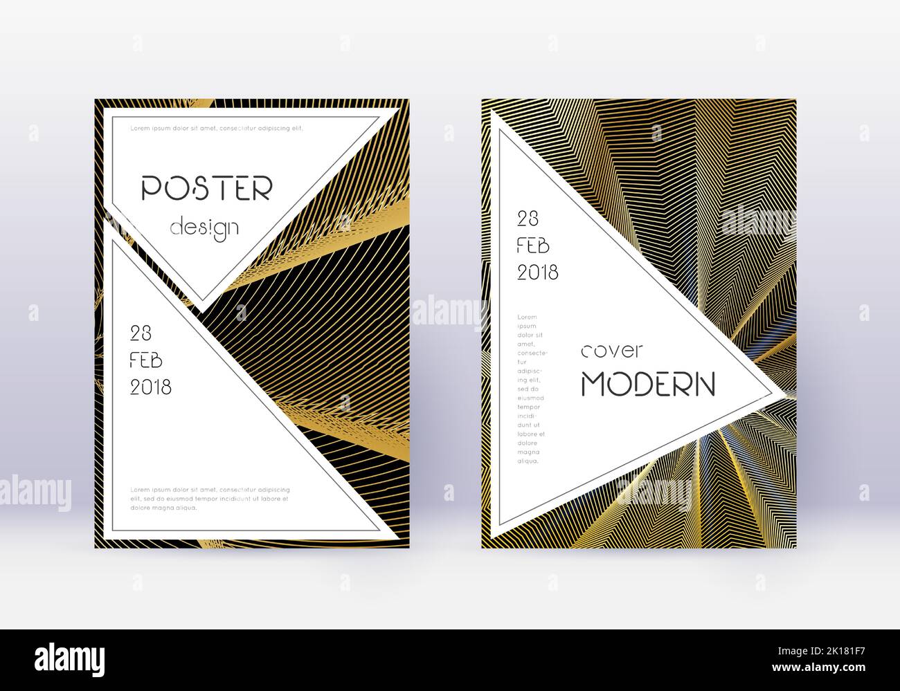 Stylish cover design template set. Gold abstract lines on black