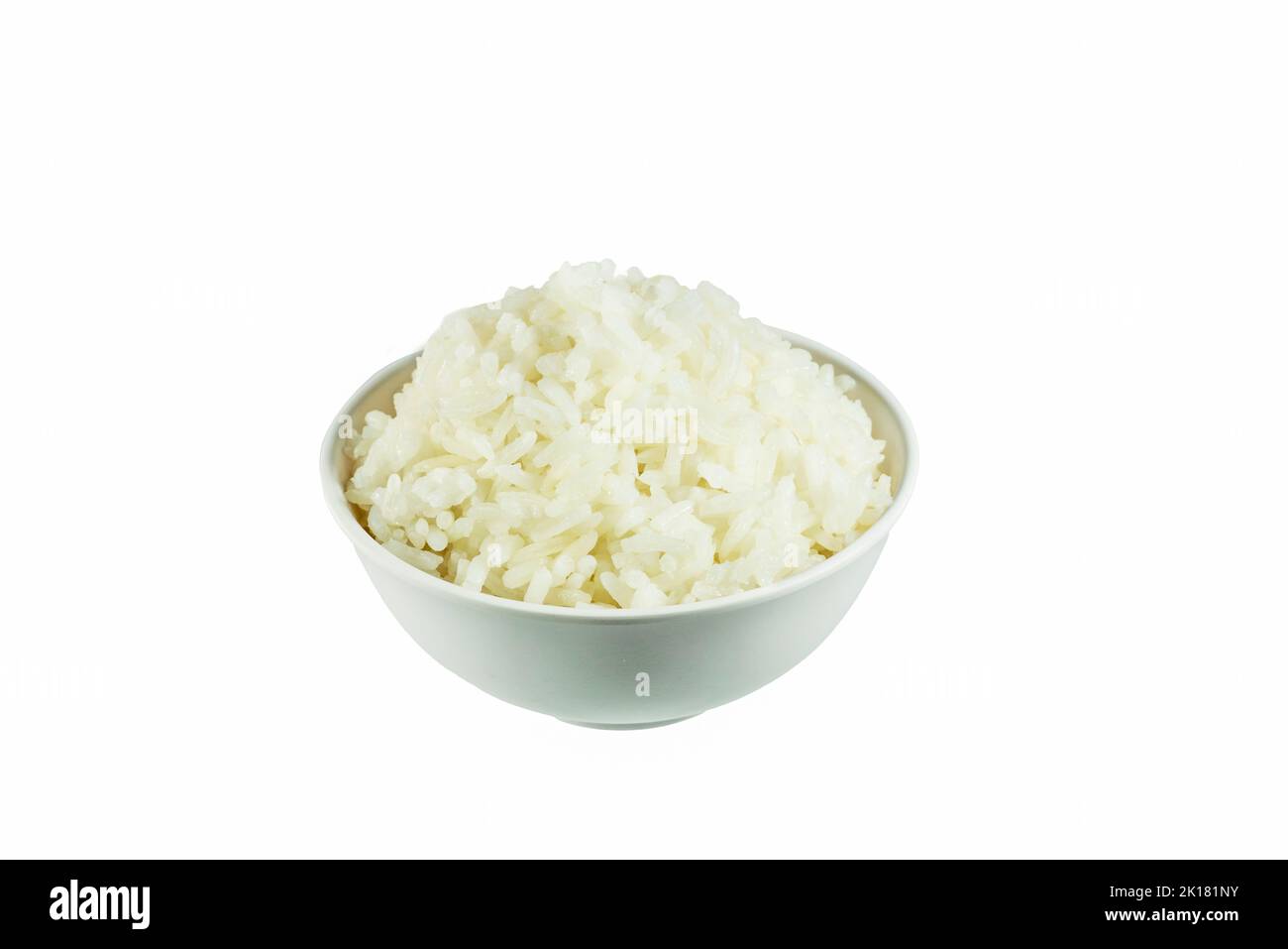 Hot cooked asian rice meal in the ceramic bowl on white background Stock Photo