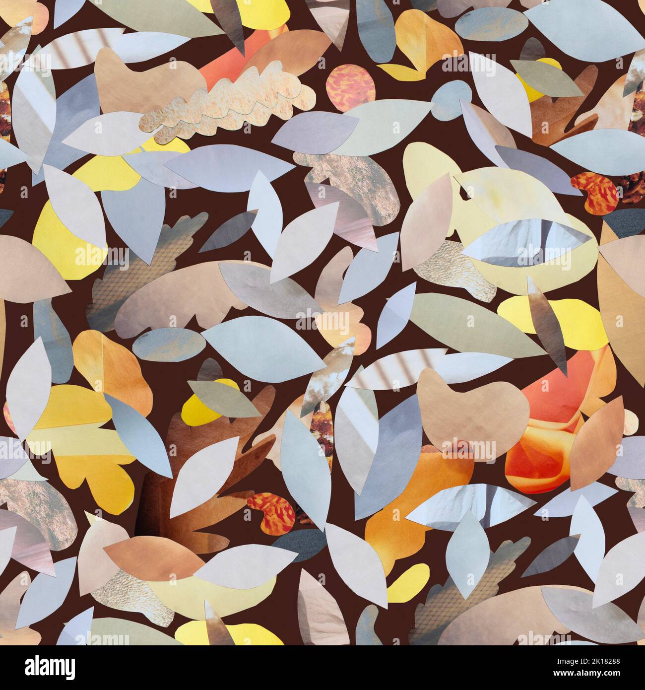 Paper cut leaves seamless pattern. Flat lay collage. Stock Photo