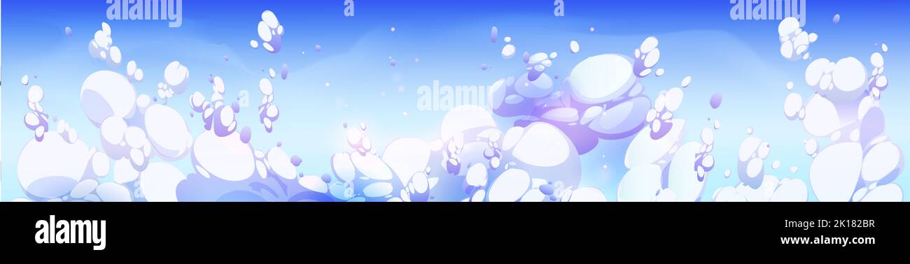 Clouds in blue sky, beautiful heaven background. Nature peaceful landscape with white and lilac fluffy cumulonimbus cloudscape. Day or morning vivid v Stock Vector