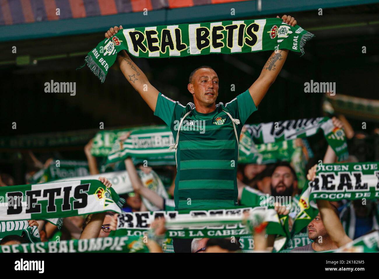 Sevilla, Spain. 15th Sep, 2022. Real Betis fans during the UEFA Europa League match between Real Betis and PFC Ludogorets, Group C, played at Benito Villamarin Stadium on Sep 15, 2022 in Sevilla, Spain. (Photo by Antonio Pozo / PRESSIN) Credit: PRESSINPHOTO SPORTS AGENCY/Alamy Live News Stock Photo