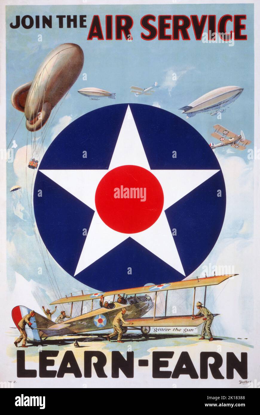 A recruitment poster for the United States Army Air Service AKA the 'Air Service', the aerial warfare service component of the United States Army between 1918 and 1926 and a forerunner of the United States Air Force. Stock Photo