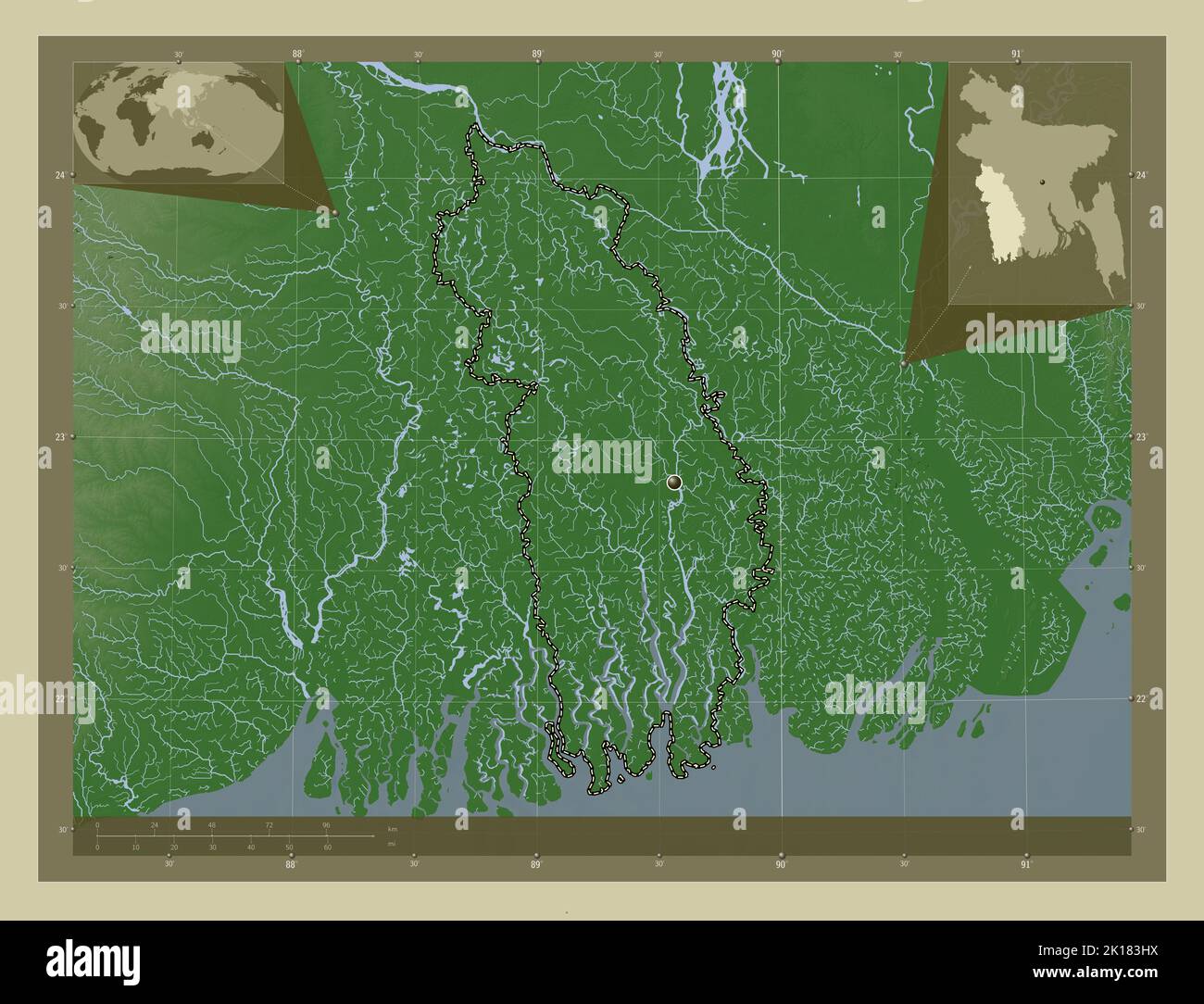 Khulna, division of Bangladesh. Elevation map colored in wiki style ...