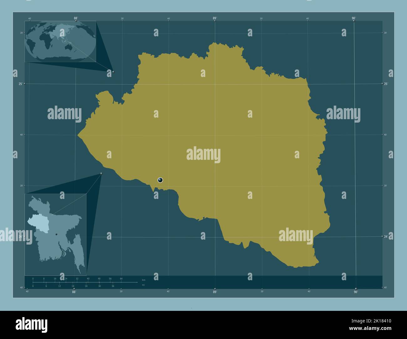 Rajshahi, division of Bangladesh. Solid color shape. Corner auxiliary ...