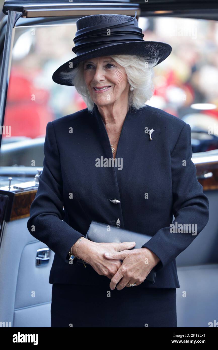 The Queen Consort arrives for a reception for local charities at Cardiff Castle in Wales. Picture date: Friday September 16, 2022. Stock Photo