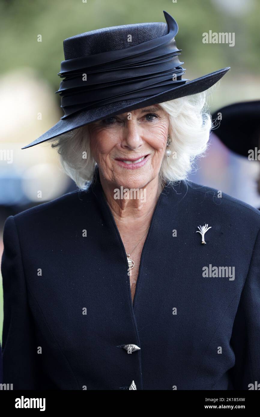 The Queen Consort arrives for a reception for local charities at Cardiff Castle in Wales. Picture date: Friday September 16, 2022. Stock Photo