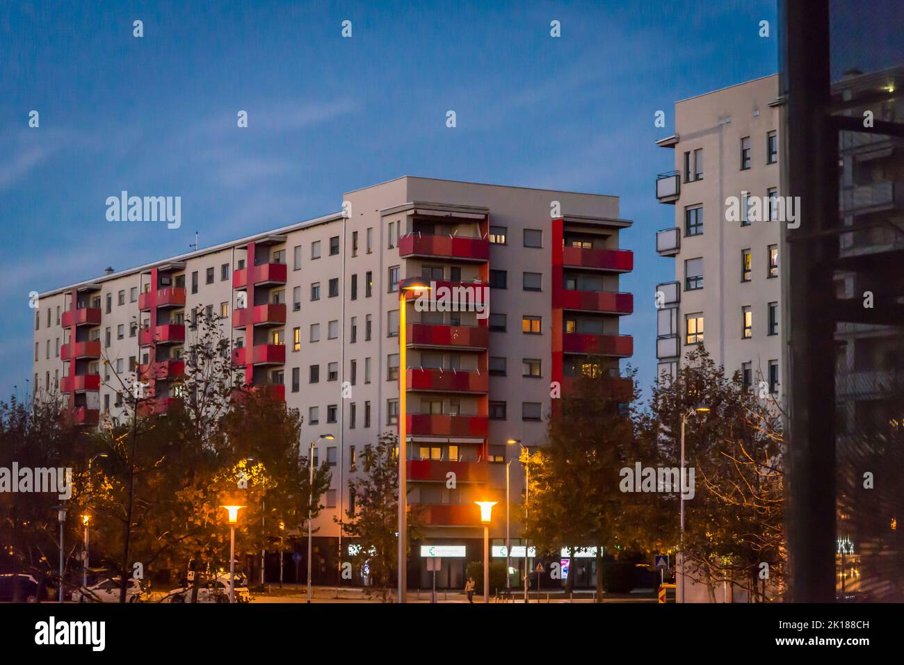 Block of flats at night, Zagreb, Croatia Stock Photo