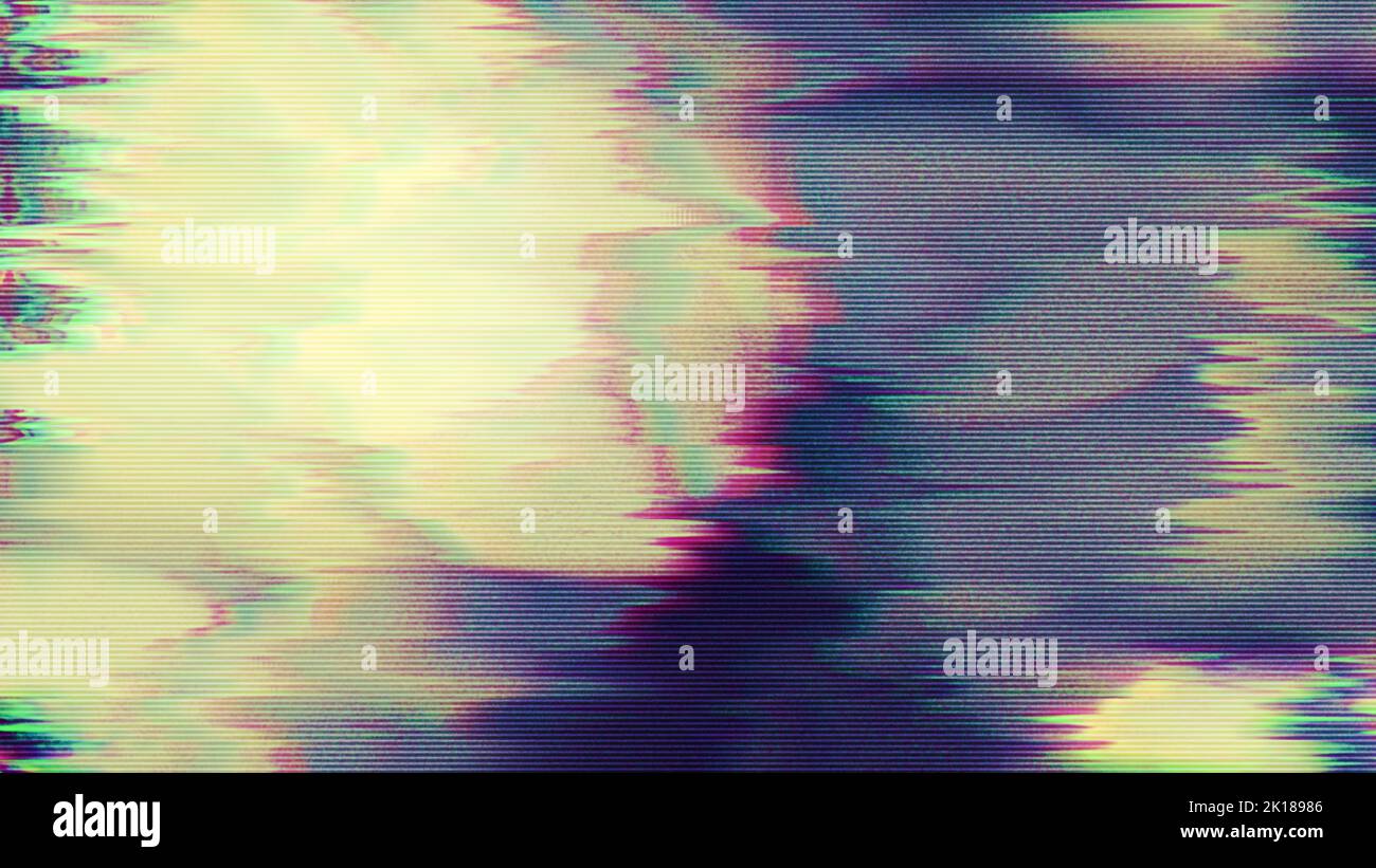 Abstract tv signal error static or vhs glitch effect grunge texture overlay. Distressed retro video pixel noise with chromatic dispersion and aberrati Stock Photo