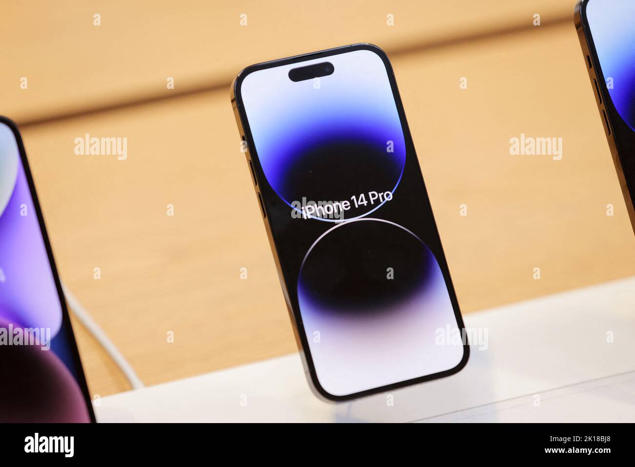 The Apple iPhone 14 Pro is seen at the Apple Fifth Avenue store in Manhattan, New York City, U.S., September 16, 2022.  REUTERS/Andrew Kelly Stock Photo