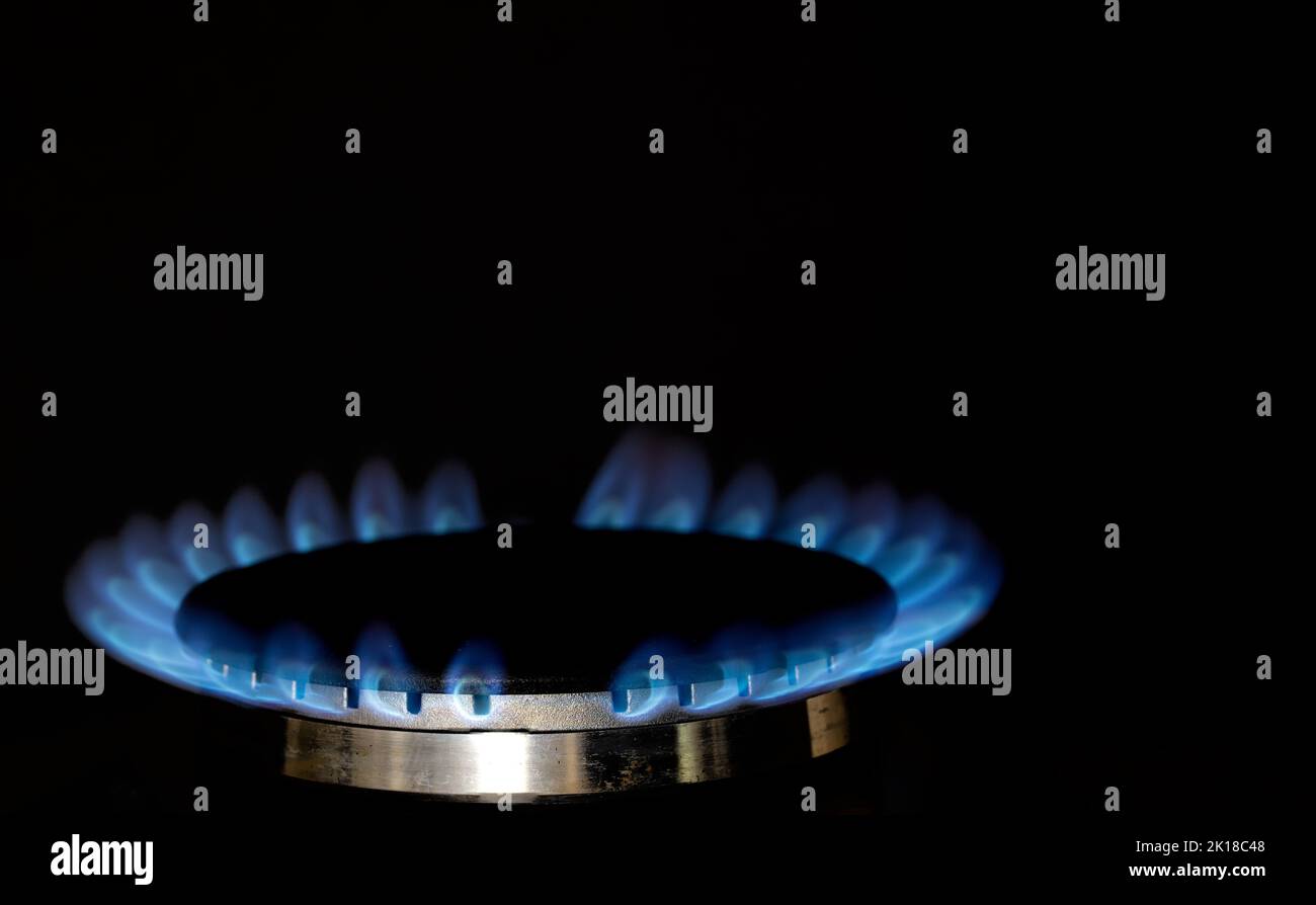 Natural gas flame black background Stock Photo