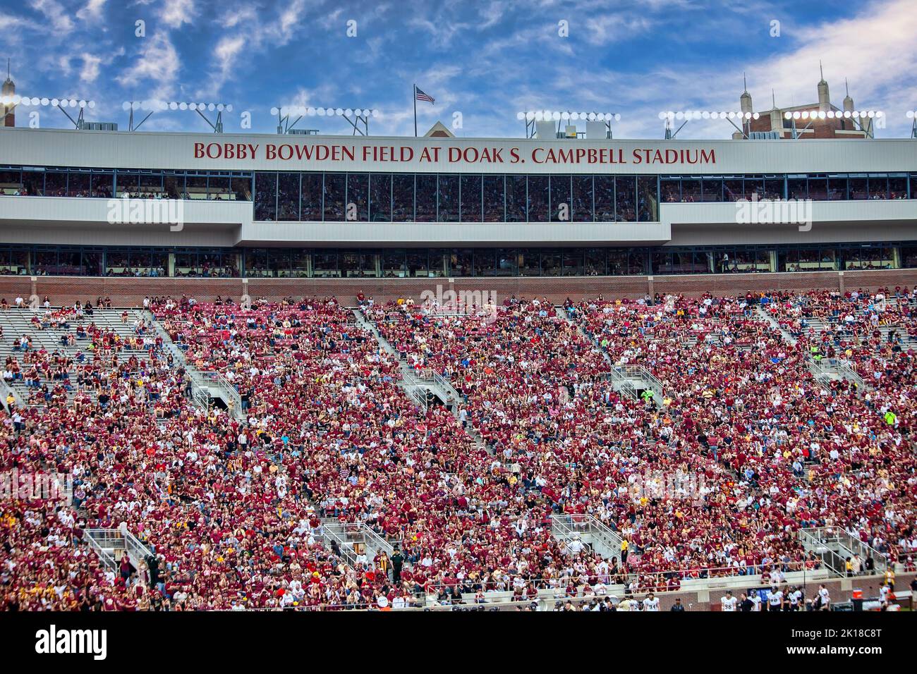 Tallahassee, Florida - November 23, 2013:  Florida State University fans gather for a FSU Seminole football game at Doak Campbell Stadium. Stock Photo