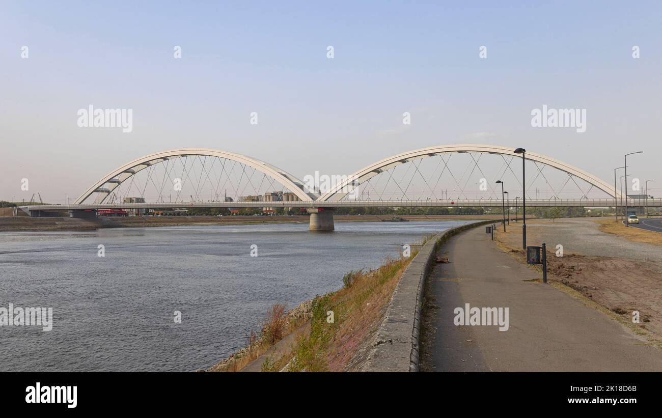 Zezelj Bridge Over Danube River in Novi Sad Serbia Summer Afternoon Stock Photo