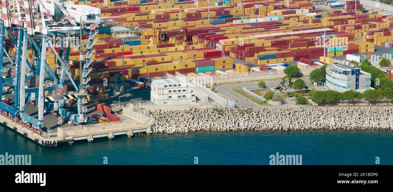 Aerial view of the port of Gioia Tauro, Calabria Italy. Goods loading and unloading operations. Container. Import and export. Global trade. Movement Stock Photo