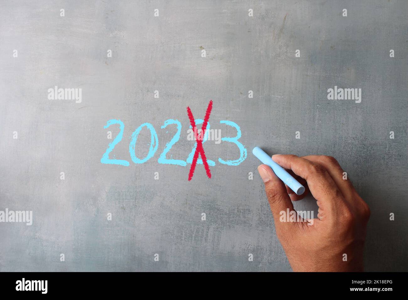 New year concept. Top view image of hand write number 2023 Stock Photo