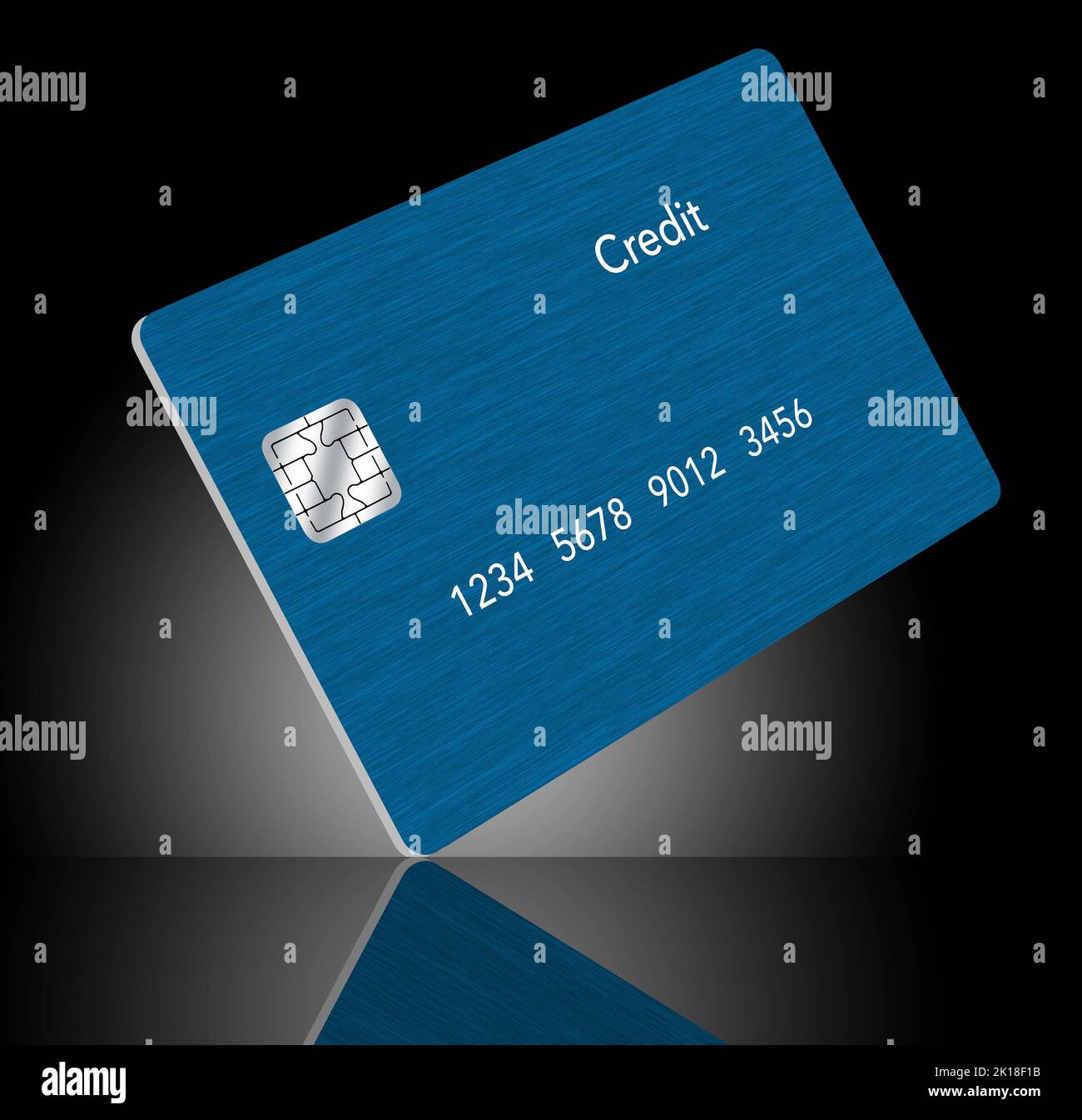 A blue generic credit card is seen reflected in a polished surface in this 3-d illustration. Stock Photo