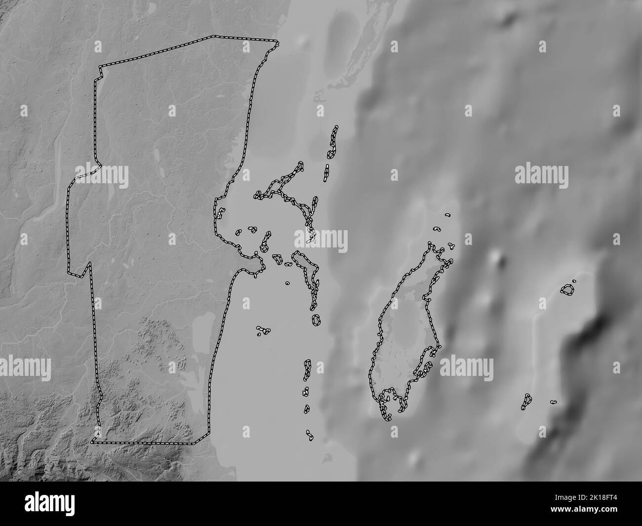 Belize, district of Belize. Grayscale elevation map with lakes and ...