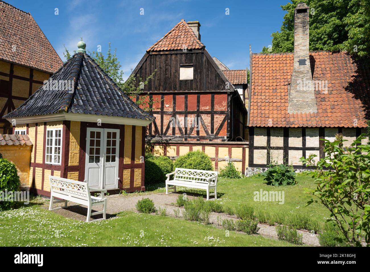 Old buildings in Den Gamle By, outdoor museum in Aarhus, Denmark Stock Photo