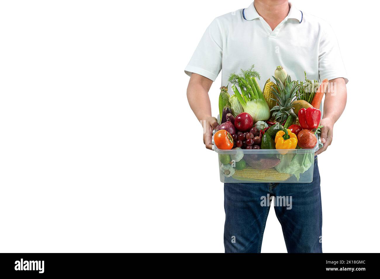Men's Vegetable delivery staff isolated on white background with copy