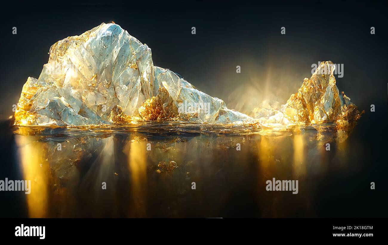 The iceberg with golden light in the night Stock Photo