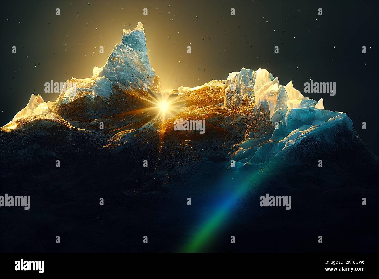 The iceberg with golden light in the night Stock Photo