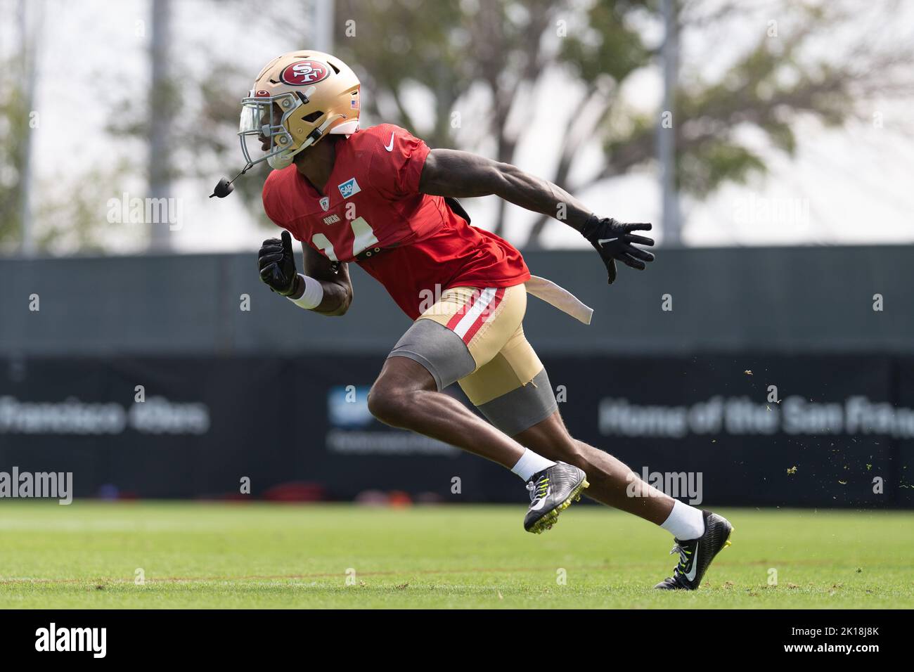 San Francisco 49ers wide receiver Tay Martin (83) runs with the ball during  the NFL football team's training camp in Santa Clara, Calif., Monday, Aug.  1, 2022. (AP Photo/Josie Lepe Stock Photo - Alamy