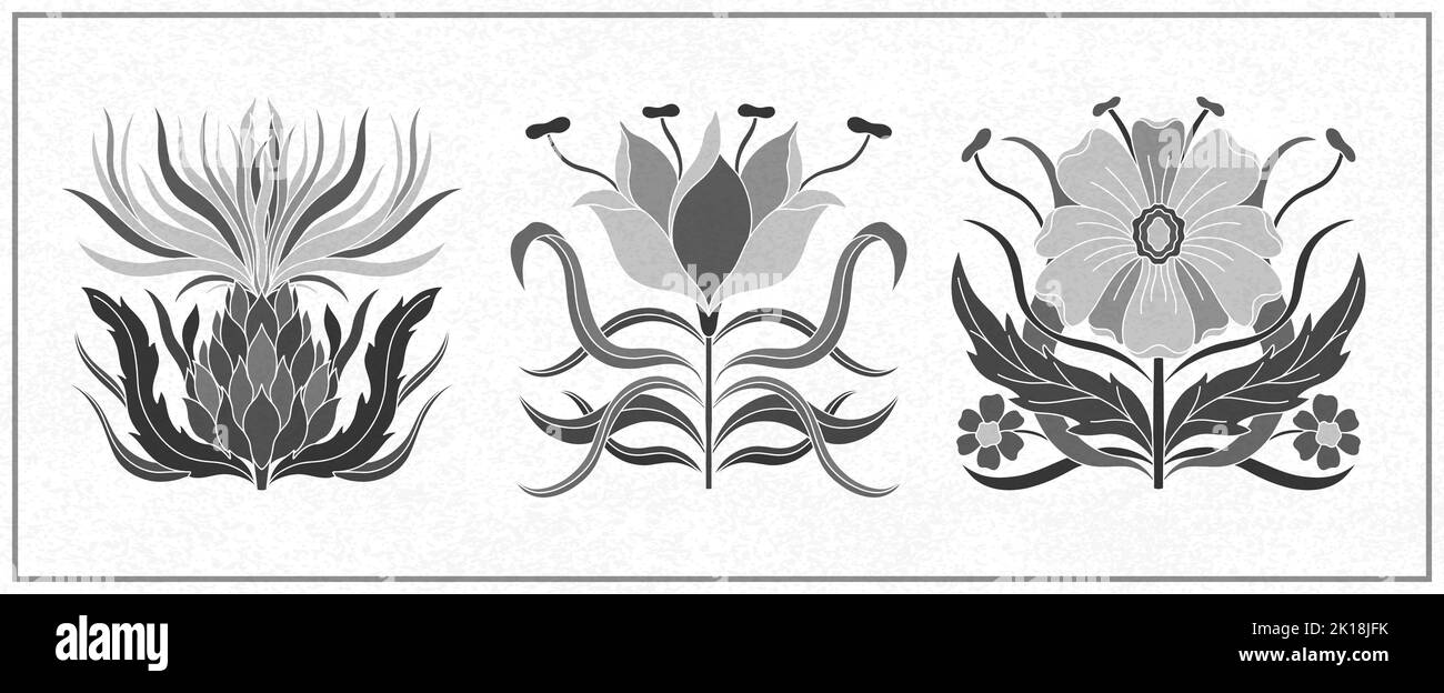 Art nouveau style flower plant basic element. 1920-1930 years vintage design. Symbol motif design. Stock Vector