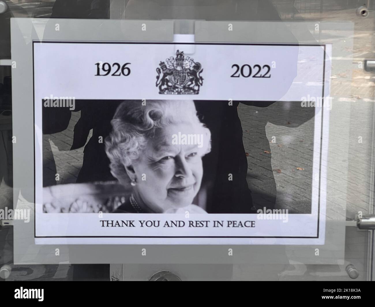 Estate agents windows in Wanstead , East London display photographs of the Queen in memory of