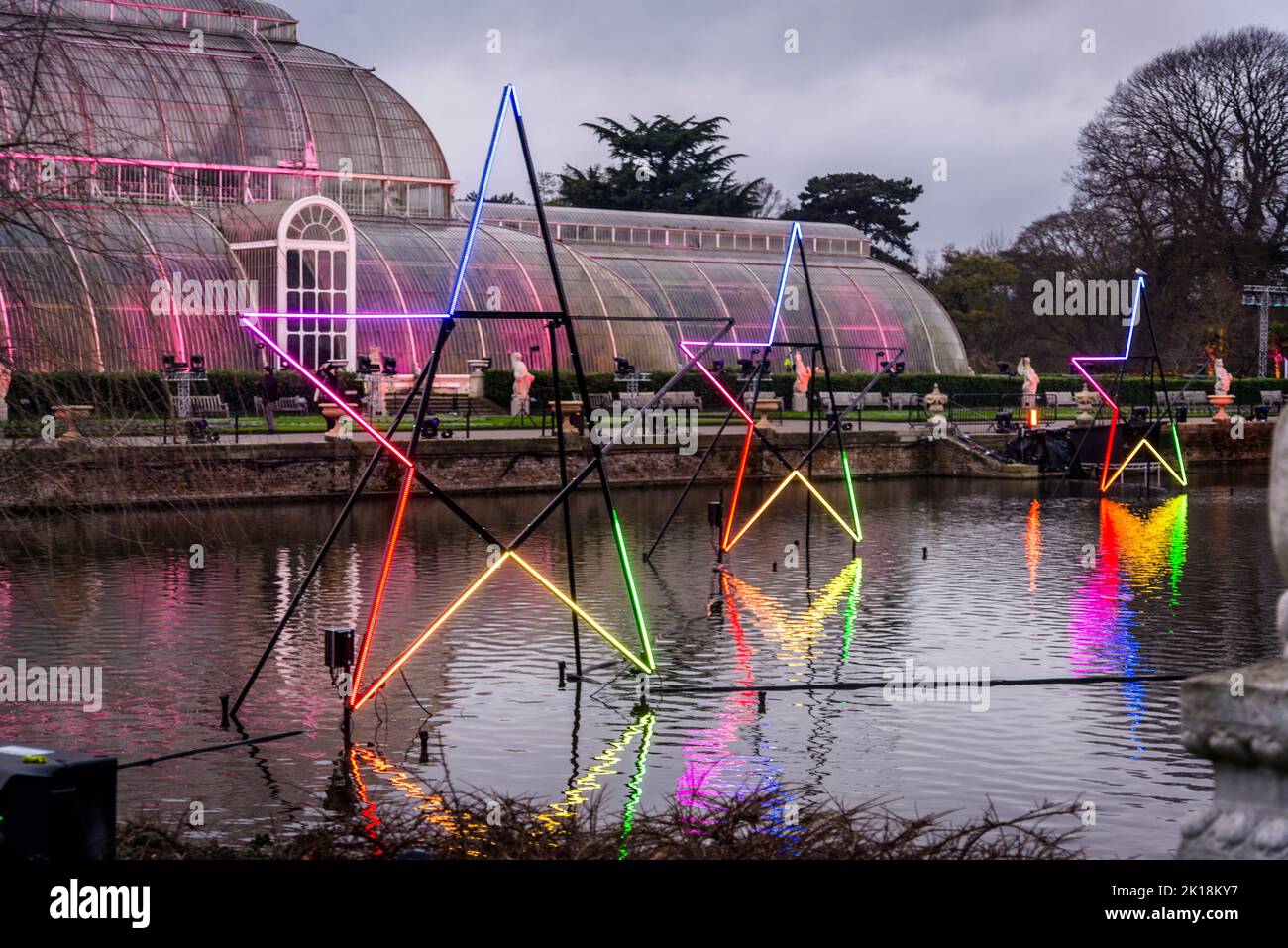 The Palm House at Kew gardens during Christmas at Kew light