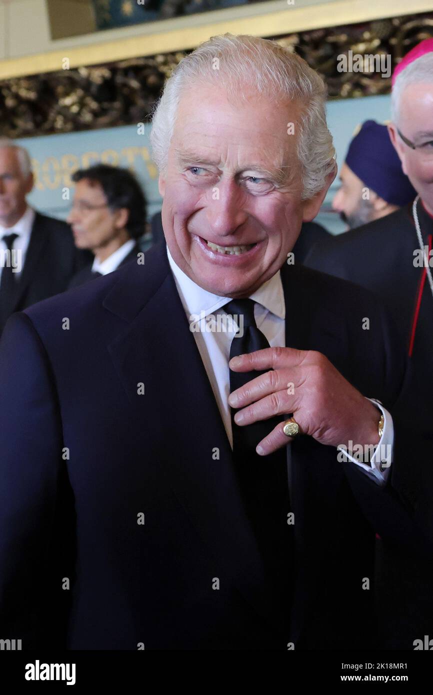 King Charles III during a reception for local charities at Cardiff Castle in Wales. Picture date: Friday September 16, 2022. Stock Photo