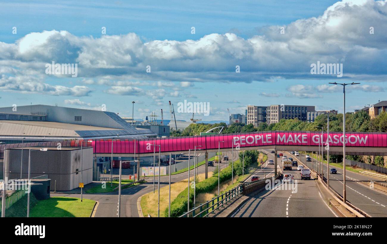 Glasgow, Scotland, UK  16th September,  2022. UK Weather: Sunny saw locals and tourists on the streets of the town centre.  The clydside expressway resplendint in the sun at the sec. Credit Gerard Ferry/Alamy Live News Stock Photo