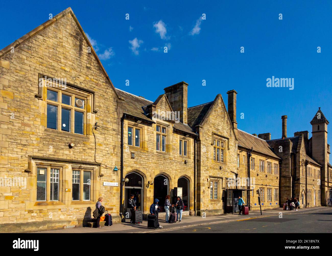 Exterior of Lancaster Railway Station in Lancashire England UK originally opened in 1846 and designed by William Tite using sandstone bricks. Stock Photo